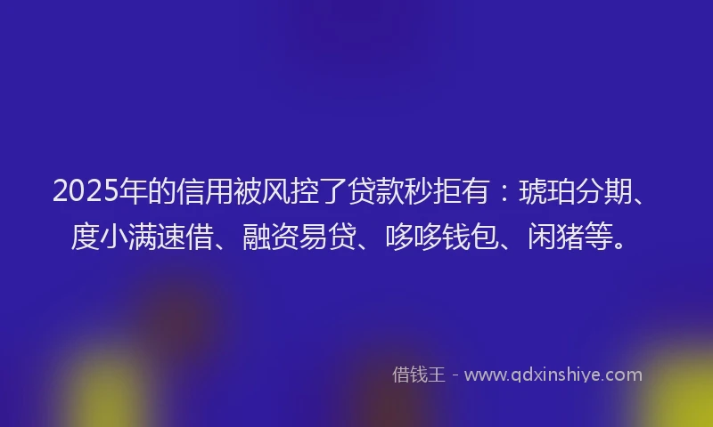 2025年的信用被风控了贷款秒拒有：琥珀分期、度小满速借、融资易贷、哆哆钱包、闲猪等。