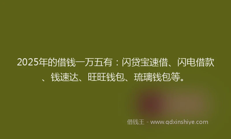 2025年的借钱一万五有：闪贷宝速借、闪电借款、钱速达、旺旺钱包、琉璃钱包等。