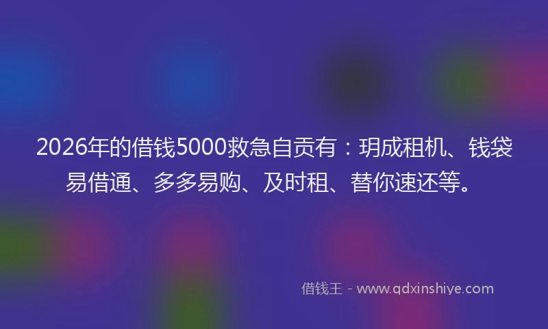 2026年的借钱5000救急自贡有:玥成租机、钱袋易借通、多多易购、及时租、替你速还等。