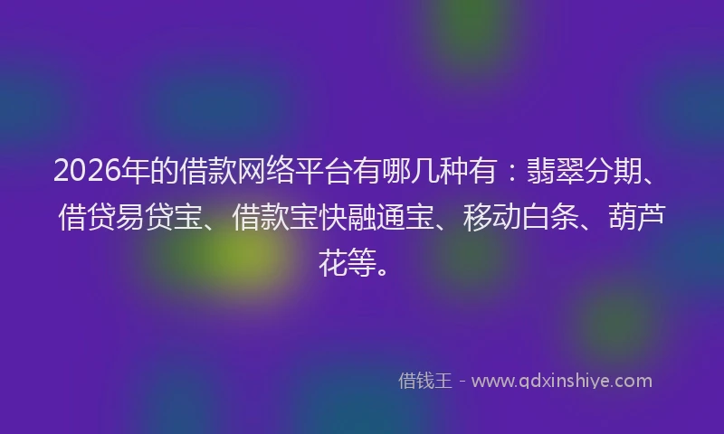 2026年的借款网络平台有哪几种有：翡翠分期、借贷易贷宝、借款宝快融通宝、移动白条、葫芦花等。