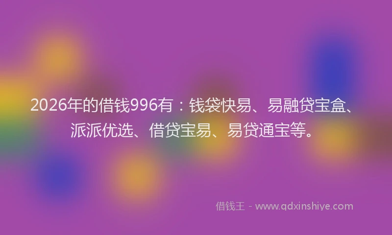 2026年的借钱996有：钱袋快易、易融贷宝盒、派派优选、借贷宝易、易贷通宝等。
