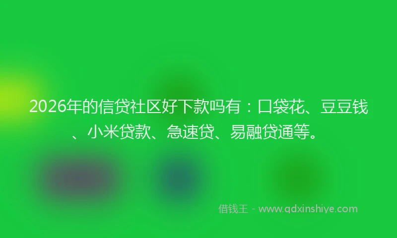 2026年的信贷社区好下款吗有:口袋花、豆豆钱、小米贷款、急速贷、易融贷通等。
