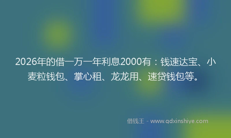 2026年的借一万一年利息2000有：钱速达宝、小麦粒钱包、掌心租、龙龙用、速贷钱包等。