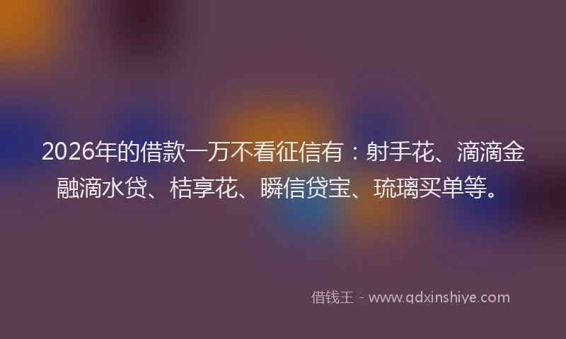 2026年的借款一万不看征信有：射手花、滴滴金融滴水贷、桔享花、瞬信贷宝、琉璃买单等。