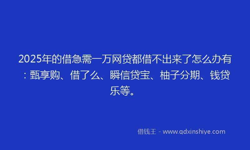 2025年的借急需一万网贷都借不出来了怎么办有：甄享购、借了么、瞬信贷宝、柚子分期、钱贷乐等。