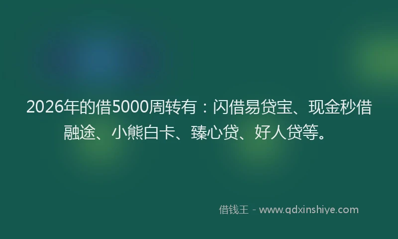 2026年的借5000周转有:闪借易贷宝、现金秒借融途、小熊白卡、臻心贷、好人贷等。