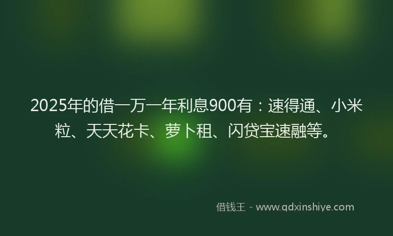 2025年的借一万一年利息900有:速得通、小米粒、天天花卡、萝卜租、闪贷宝速融等。