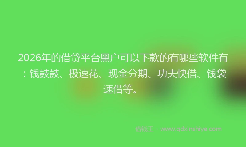2026年的借贷平台黑户可以下款的有哪些软件有:钱鼓鼓、极速花、现金分期、功夫快借、钱袋速借等。