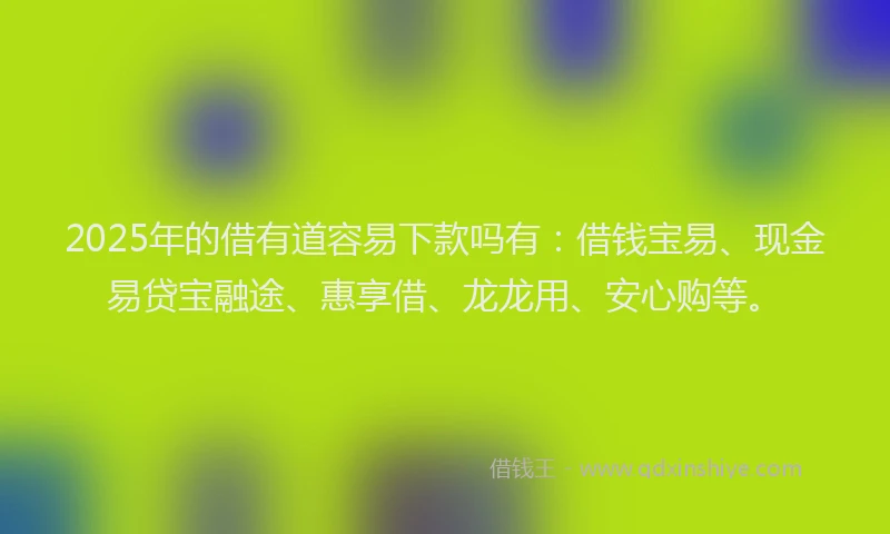 2025年的借有道容易下款吗有：借钱宝易、现金易贷宝融途、惠享借、龙龙用、安心购等。