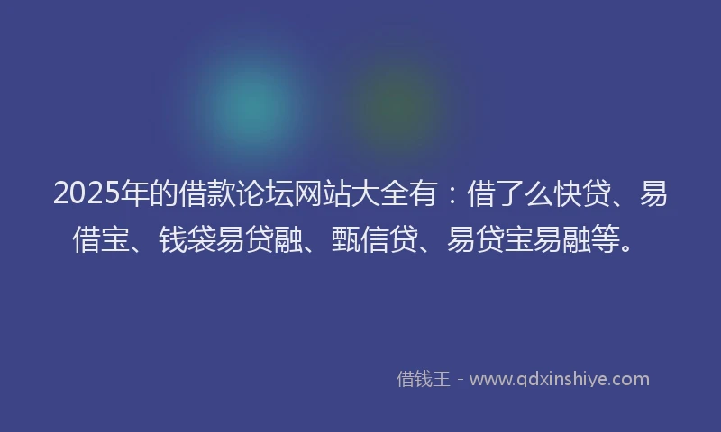 2025年的借款论坛网站大全有：借了么快贷、易借宝、钱袋易贷融、甄信贷、易贷宝易融等。
