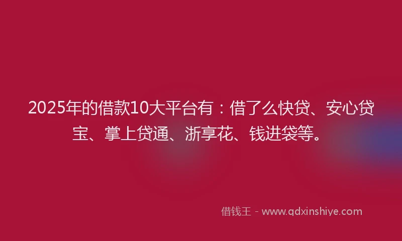 2025年的借款10大平台有：借了么快贷、安心贷宝、掌上贷通、浙享花、钱进袋等。