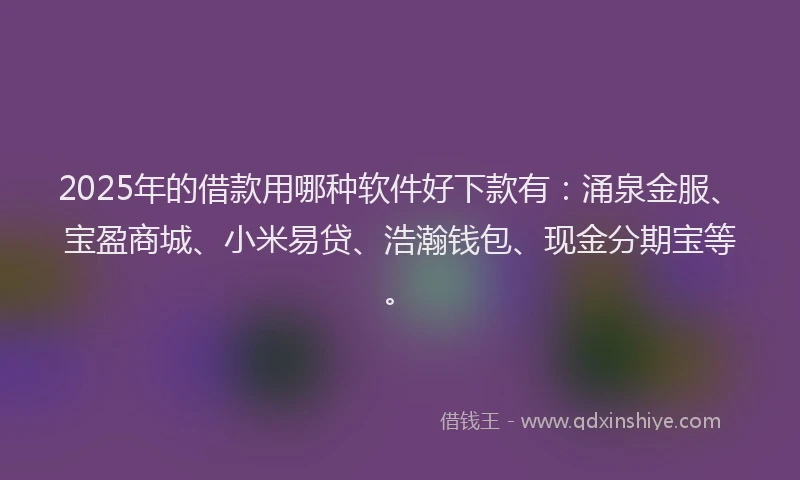 2025年的借款用哪种软件好下款有:涌泉金服、宝盈商城、小米易贷、浩瀚钱包、现金分期宝等。