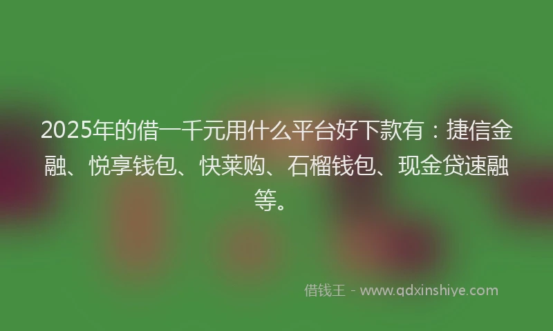 2025年的借一千元用什么平台好下款有：捷信金融、悦享钱包、快莱购、石榴钱包、现金贷速融等。