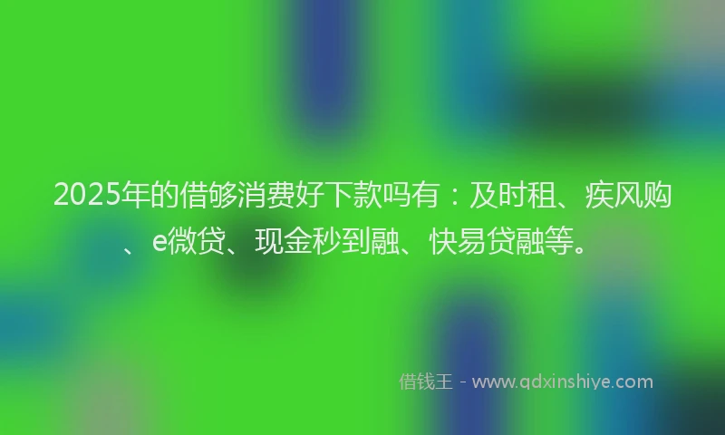 2025年的借够消费好下款吗有：及时租、疾风购、e微贷、现金秒到融、快易贷融等。