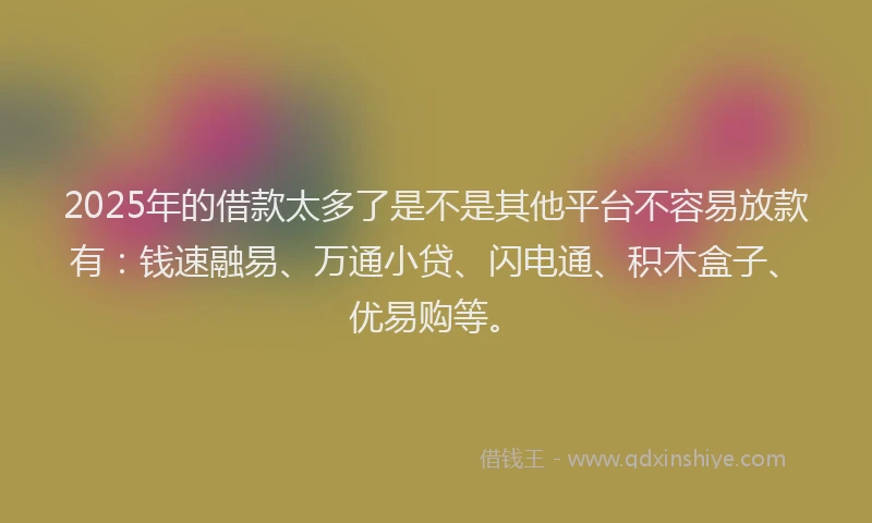 2025年的借款太多了是不是其他平台不容易放款有：钱速融易、万通小贷、闪电通、积木盒子、优易购等。