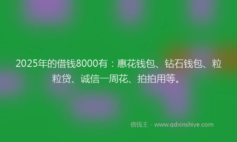 2025年的借钱8000有：惠花钱包、钻石钱包、粒粒贷、诚信一周花、拍拍用等。