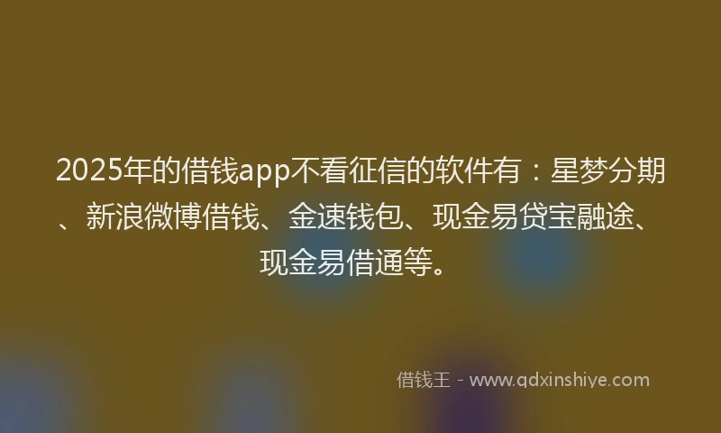 2025年的借钱app不看征信的软件有：星梦分期、新浪微博借钱、金速钱包、现金易贷宝融途、现金易借通等。
