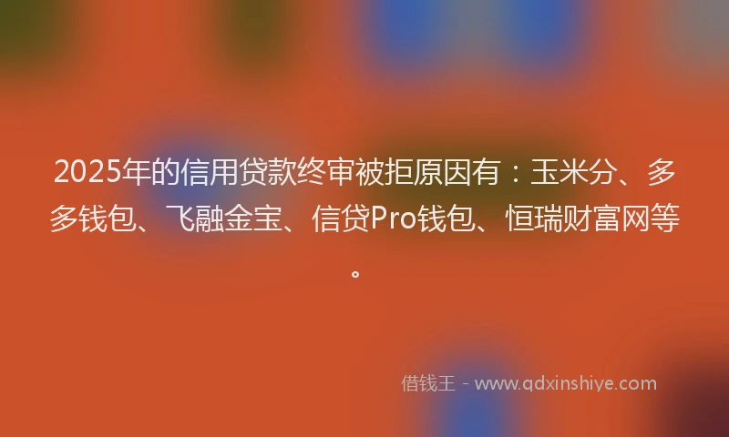 2025年的信用贷款终审被拒原因有:玉米分、多多钱包、飞融金宝、信贷Pro钱包、恒瑞财富网等。