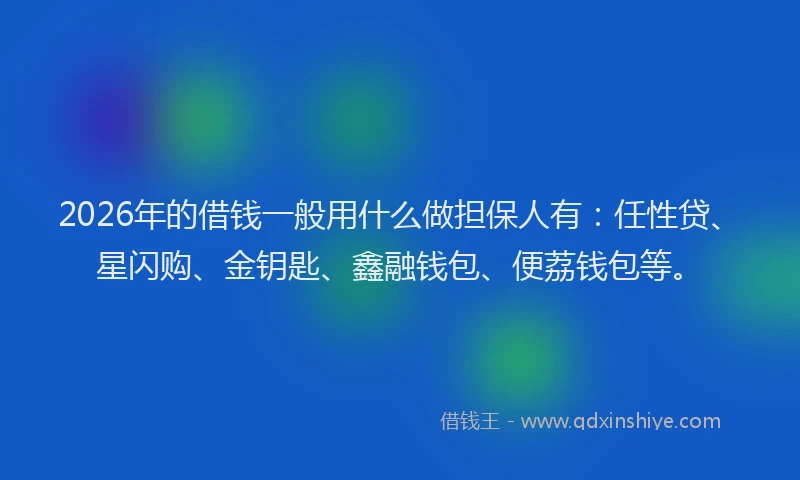 2026年的借钱一般用什么做担保人有：任性贷、星闪购、金钥匙、鑫融钱包、便荔钱包等。