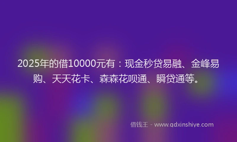 2025年的借10000元有:现金秒贷易融、金峰易购、天天花卡、森森花呗通、瞬贷通等。