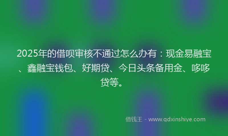 2025年的借呗审核不通过怎么办有：现金易融宝、鑫融宝钱包、好期贷、今日头条备用金、哆哆贷等。