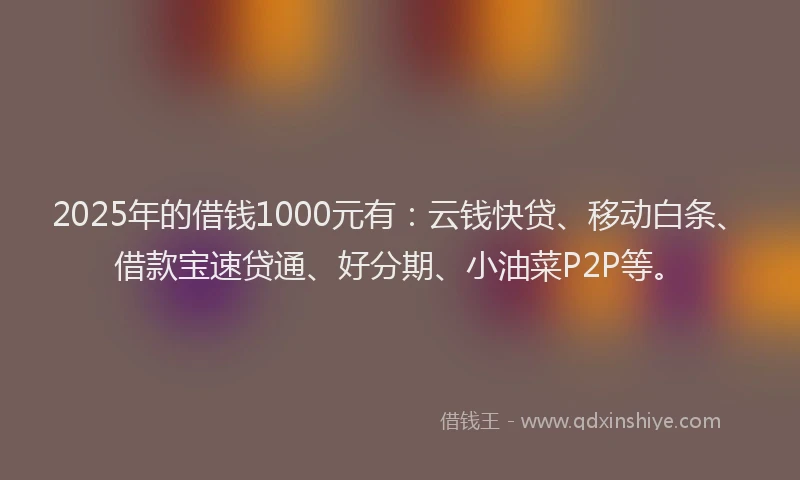 2025年的借钱1000元有：云钱快贷、移动白条、借款宝速贷通、好分期、小油菜P2P等。