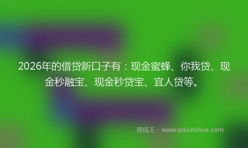 2026年的借贷新口子有：现金蜜蜂、你我贷、现金秒融宝、现金秒贷宝、宜人贷等。