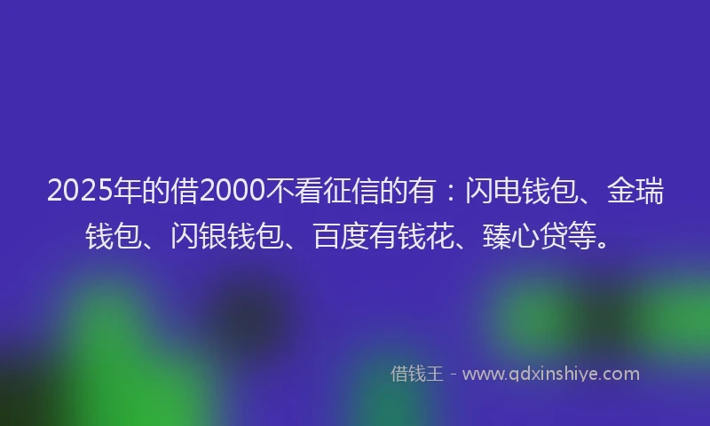 2025年的借2000不看征信的有:闪电钱包、金瑞钱包、闪银钱包、百度有钱花、臻心贷等。