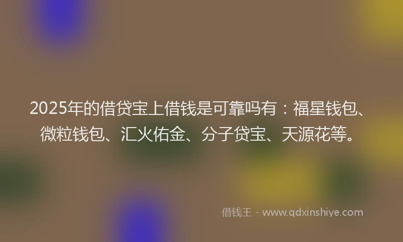 2025年的借贷宝上借钱是可靠吗有:福星钱包、微粒钱包、汇火佑金、分子贷宝、天源花等。