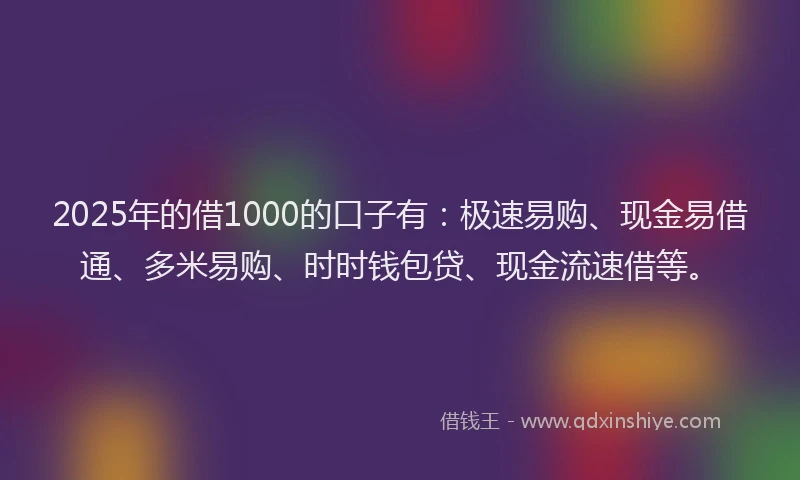 2025年的借1000的口子有：极速易购、现金易借通、多米易购、时时钱包贷、现金流速借等。