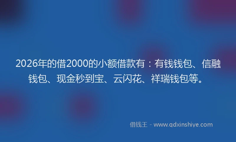 2026年的借2000的小额借款有:有钱钱包、信融钱包、现金秒到宝、云闪花、祥瑞钱包等。