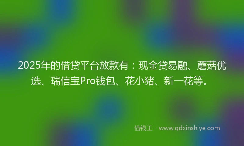 2025年的借贷平台放款有:现金贷易融、蘑菇优选、瑞信宝Pro钱包、花小猪、新一花等。