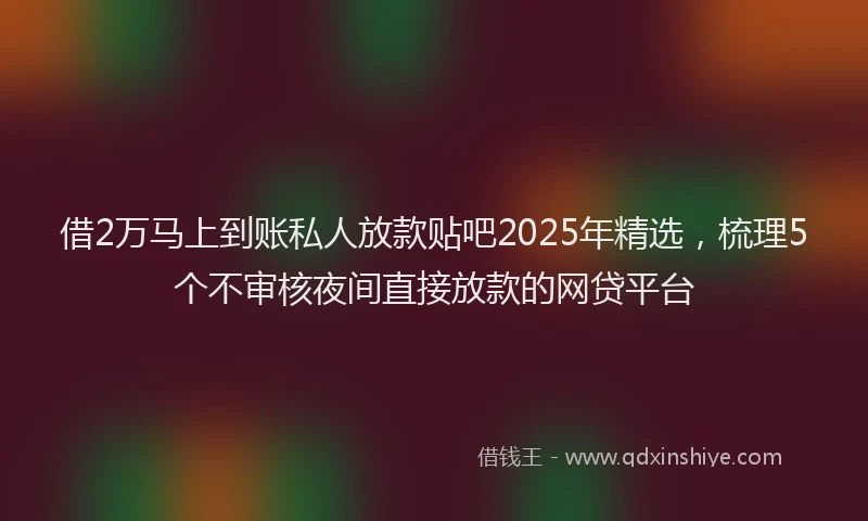 借2万马上到账私人放款贴吧2025年精选,梳理5个不审核夜间直接放款的网贷平台