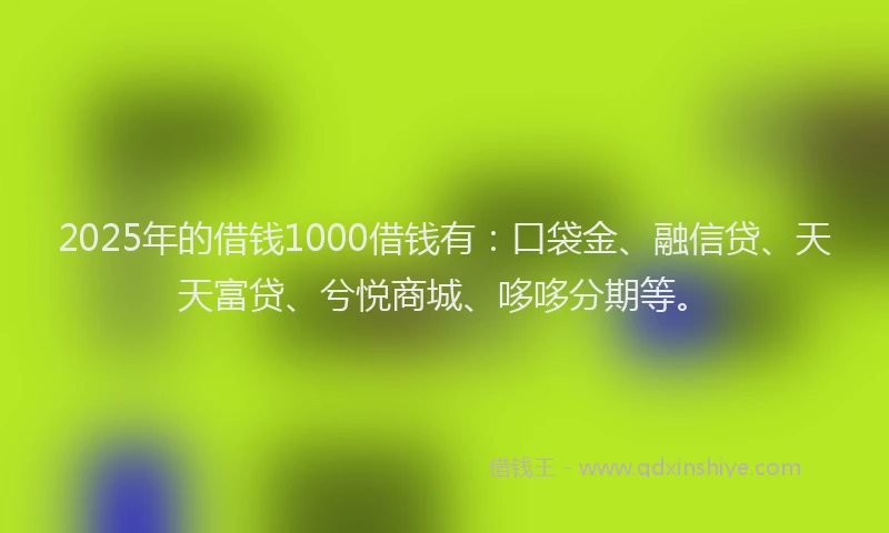 2025年的借钱1000借钱有：口袋金、融信贷、天天富贷、兮悦商城、哆哆分期等。