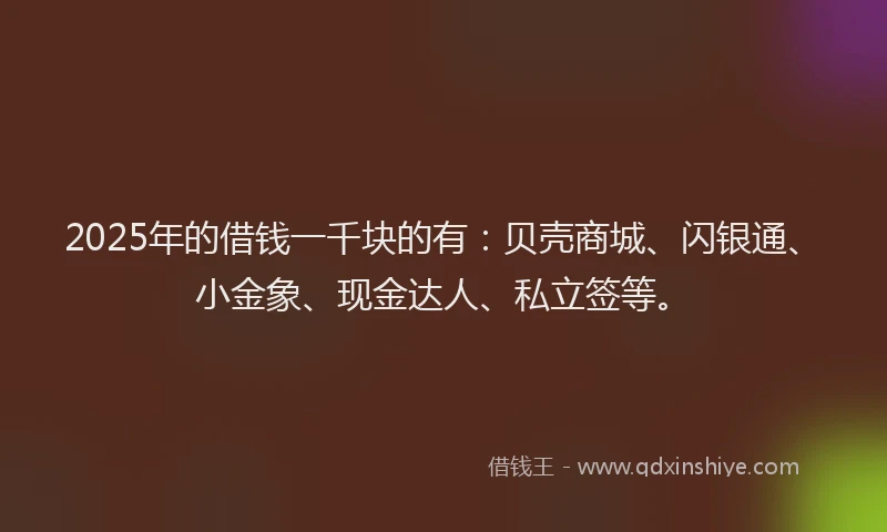 2025年的借钱一千块的有：贝壳商城、闪银通、小金象、现金达人、私立签等。
