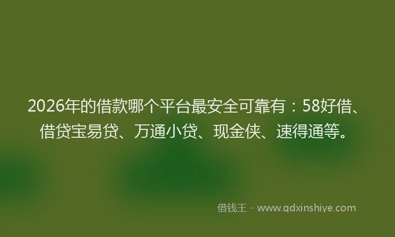 2026年的借款哪个平台最安全可靠有：58好借、借贷宝易贷、万通小贷、现金侠、速得通等。