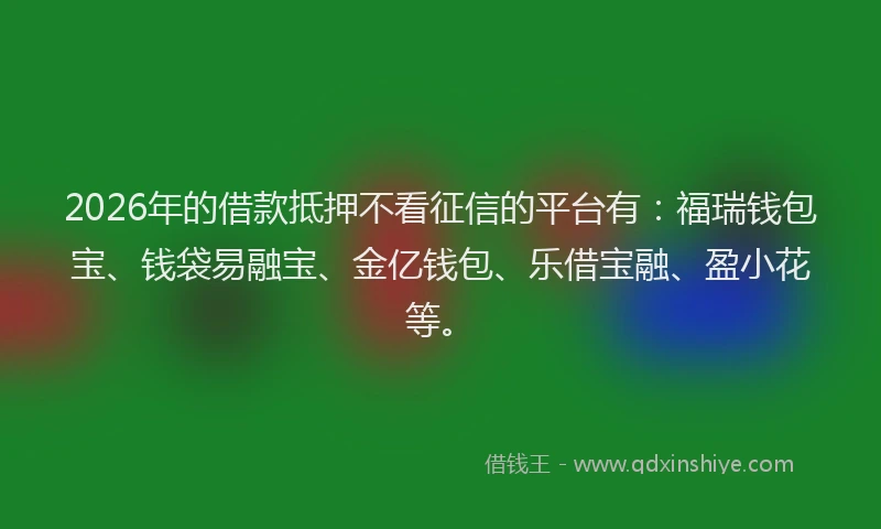 2026年的借款抵押不看征信的平台有:福瑞钱包宝、钱袋易融宝、金亿钱包、乐借宝融、盈小花等。