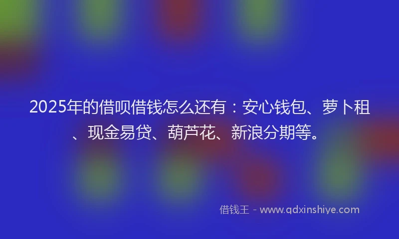 2025年的借呗借钱怎么还有：安心钱包、萝卜租、现金易贷、葫芦花、新浪分期等。
