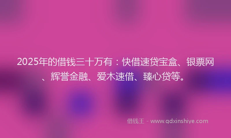 2025年的借钱三十万有：快借速贷宝盒、银票网、辉誉金融、爱木速借、臻心贷等。