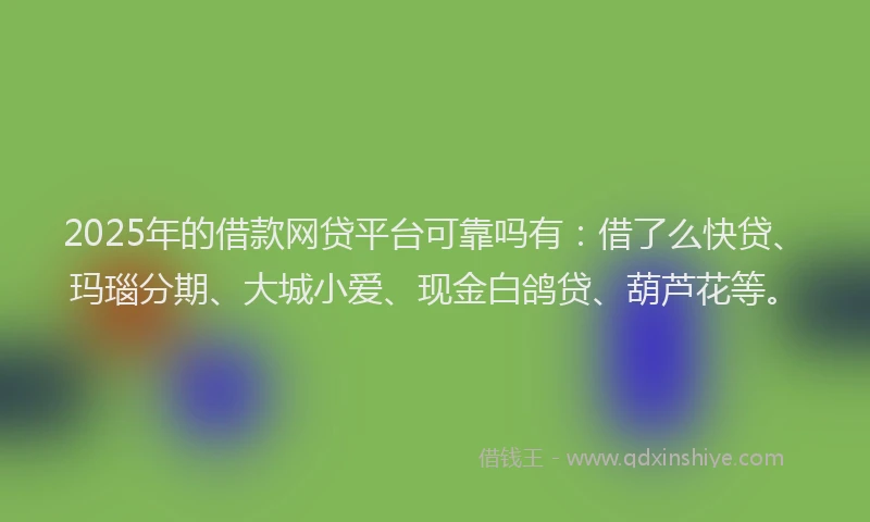 2025年的借款网贷平台可靠吗有：借了么快贷、玛瑙分期、大城小爱、现金白鸽贷、葫芦花等。