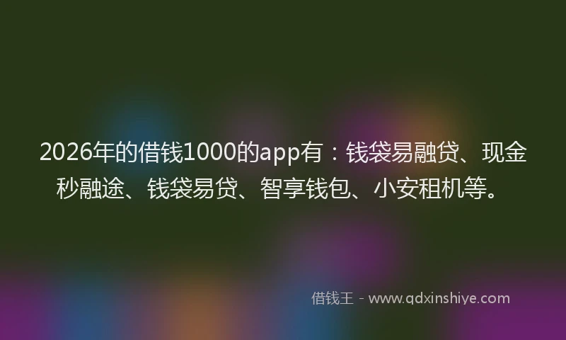 2026年的借钱1000的app有:钱袋易融贷、现金秒融途、钱袋易贷、智享钱包、小安租机等。