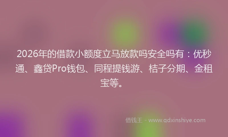 2026年的借款小额度立马放款吗安全吗有：优秒通、鑫贷Pro钱包、同程提钱游、桔子分期、金租宝等。