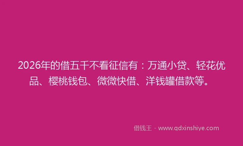 2026年的借五千不看征信有：万通小贷、轻花优品、樱桃钱包、微微快借、洋钱罐借款等。