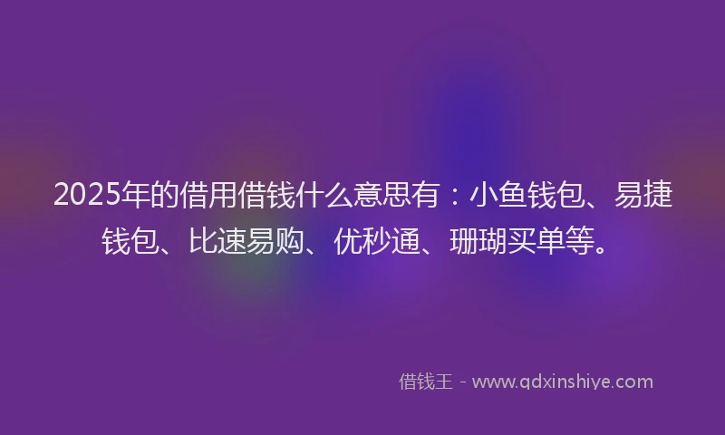 2025年的借用借钱什么意思有:小鱼钱包、易捷钱包、比速易购、优秒通、珊瑚买单等。