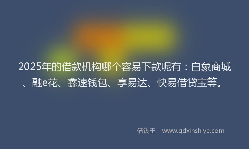 2025年的借款机构哪个容易下款呢有：白象商城、融e花、鑫速钱包、享易达、快易借贷宝等。