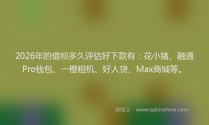2026年的借呗多久评估好下款有:花小猪、融通Pro钱包、一橙租机、好人贷、Max商城等。