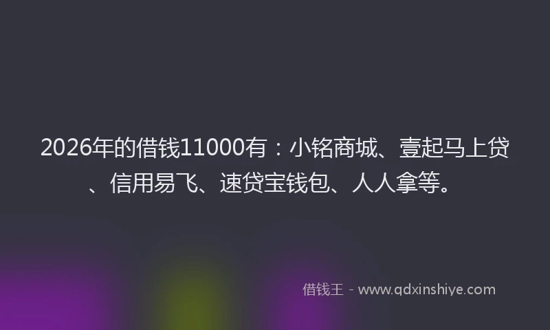 2026年的借钱11000有:小铭商城、壹起马上贷、信用易飞、速贷宝钱包、人人拿等。