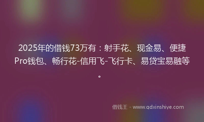 2025年的借钱73万有:射手花、现金易、便捷Pro钱包、畅行花-信用飞-飞行卡、易贷宝易融等。