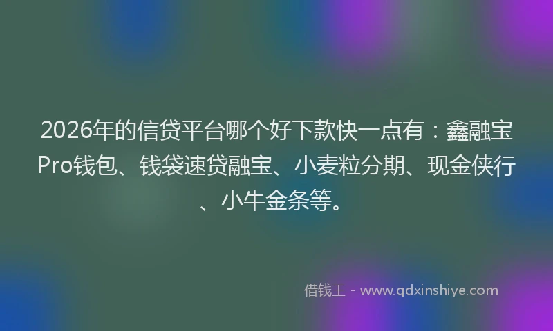 2026年的信贷平台哪个好下款快一点有：鑫融宝Pro钱包、钱袋速贷融宝、小麦粒分期、现金侠行、小牛金条等。