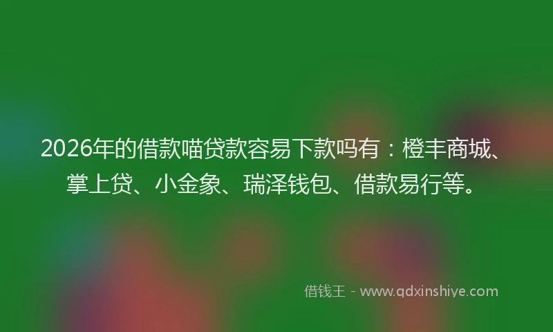 2026年的借款喵贷款容易下款吗有：橙丰商城、掌上贷、小金象、瑞泽钱包、借款易行等。